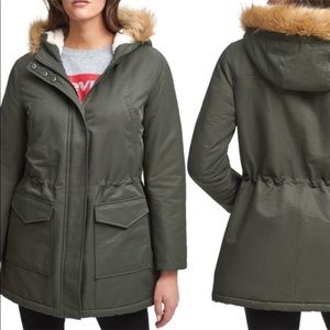 Levi's Water Repellent Parka with Faux Shearling Lining & Faux Fur Trim